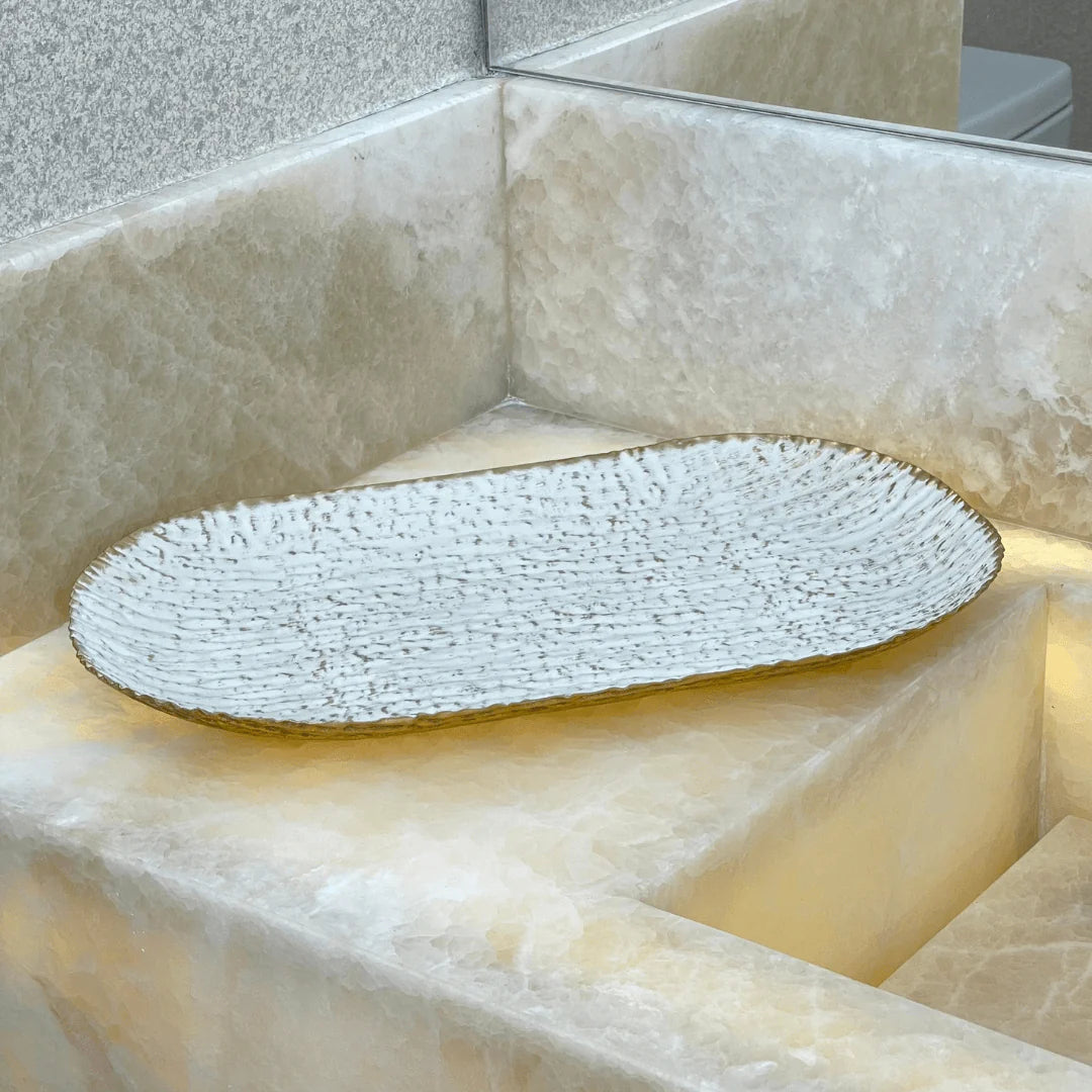 Bandeja em Metal Oval Off White 43cm G