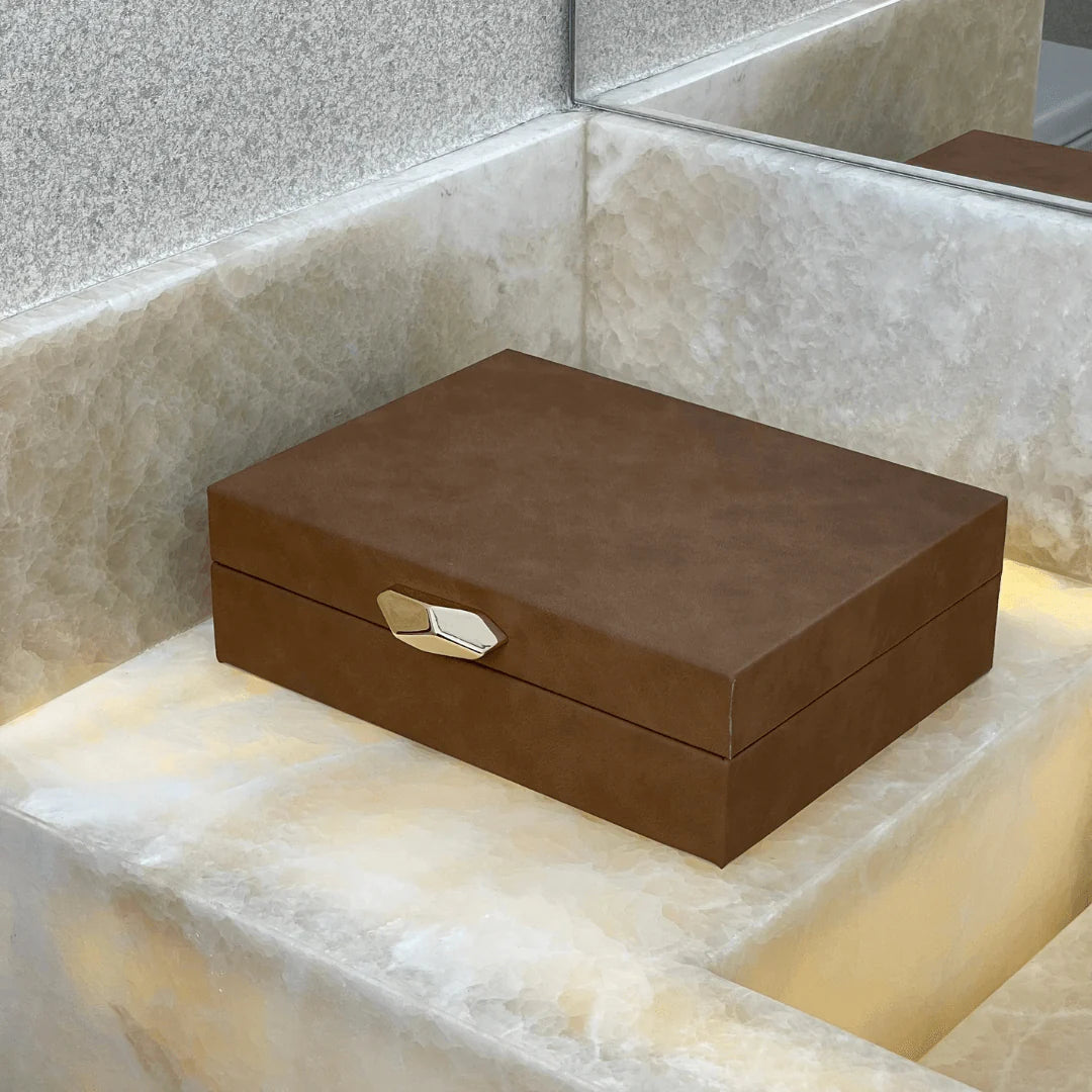 Caixa Decorativa em MDF e PU Marrom 24cm G