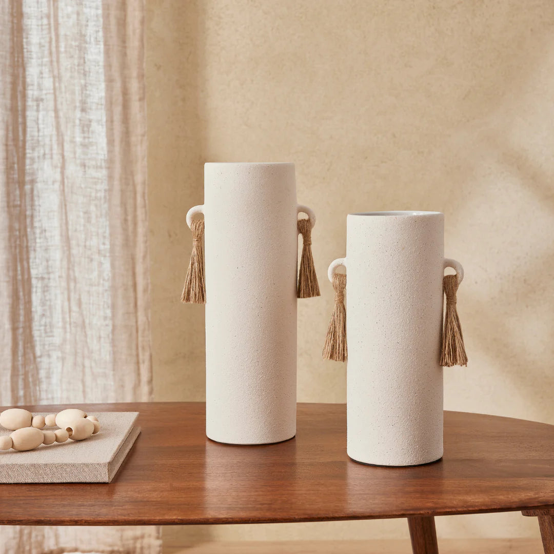 Vaso em Cerâmica com Corda Off White 26,5cm