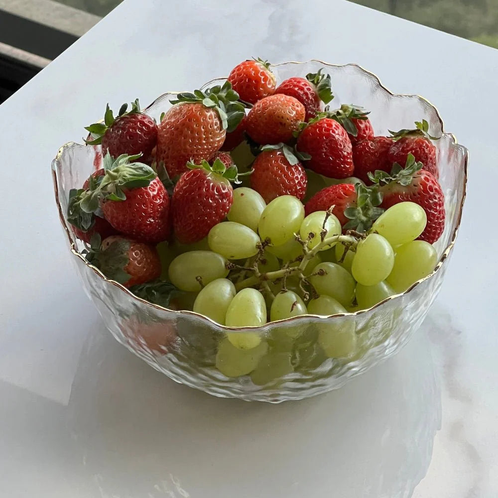 Bowl Cristal de Chumbo Martelado com Borda Dourado Taj 19cm