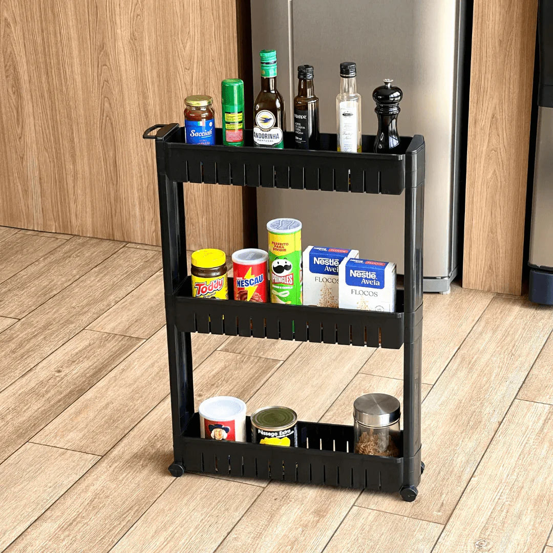Carrinho Organizador Prateleira Multiuso Com Rodízios Preto