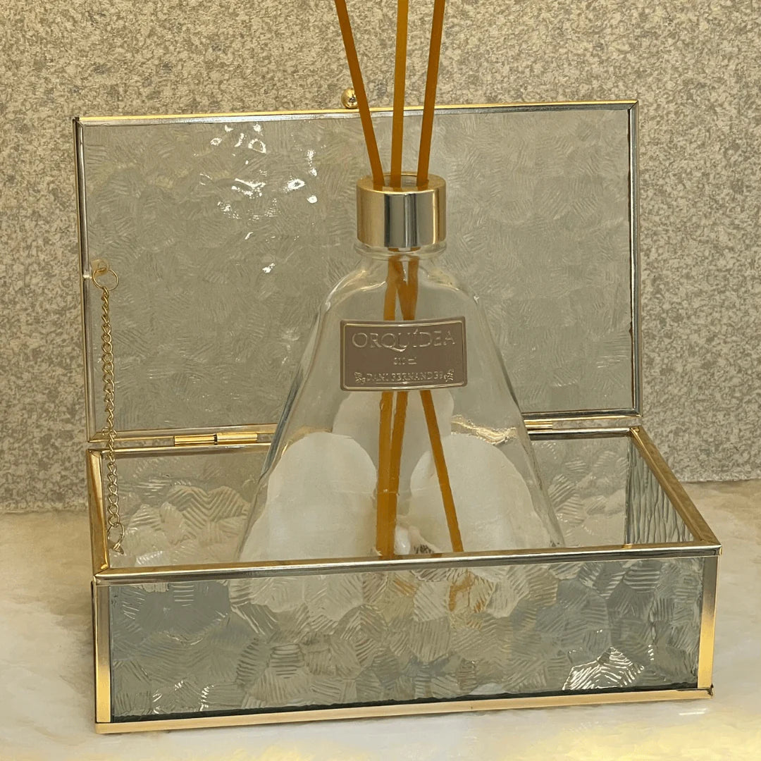 Caixa de Vidro e Metal Dourado 21cm P