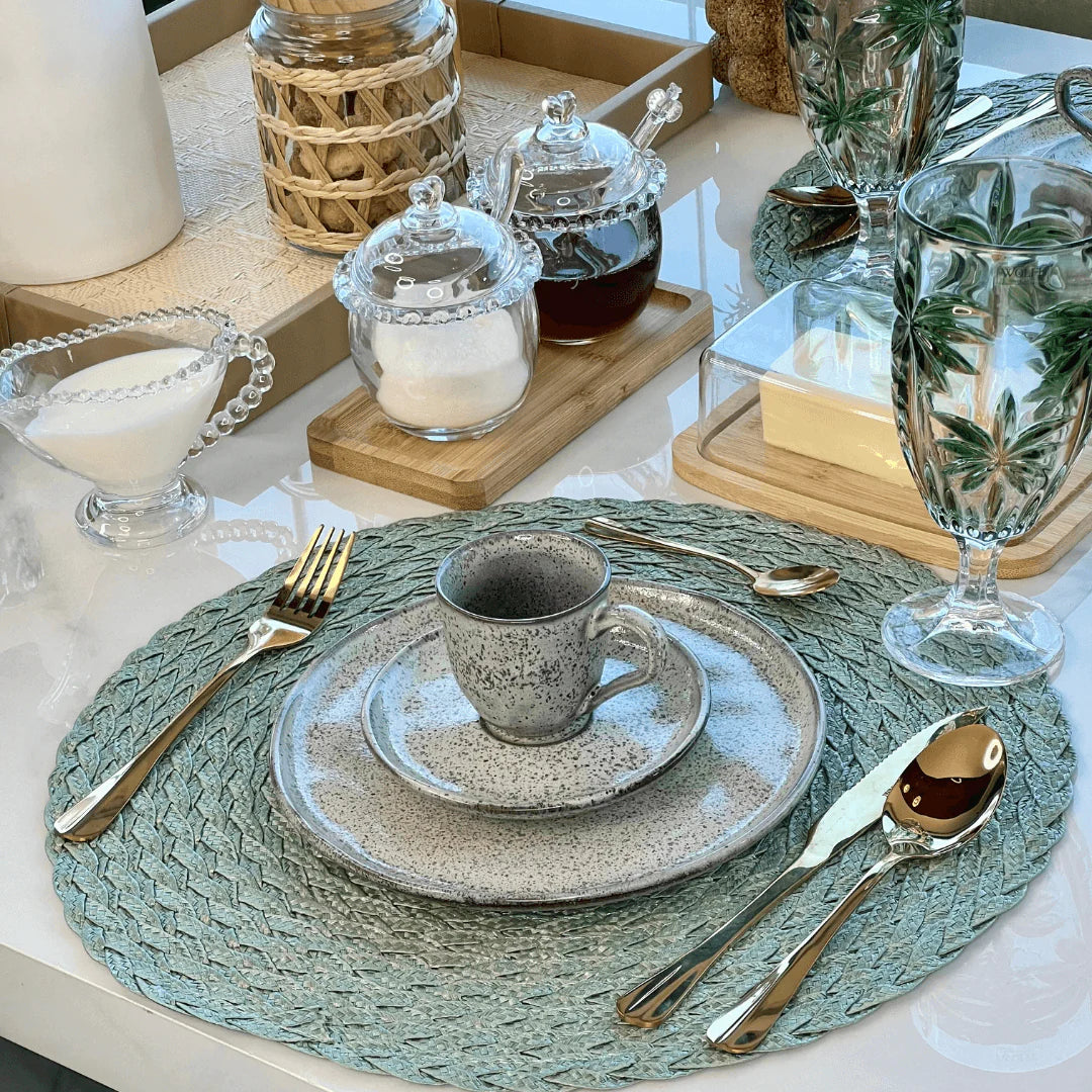 Jogo Americano Redondo Poliéster Leaf Oliva Verde 38cm