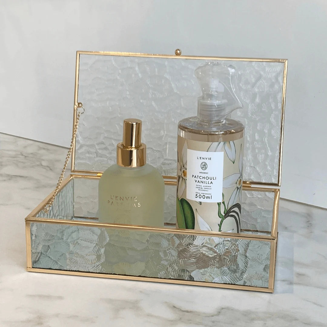 Caixa de Vidro e Metal Dourado 21cm P