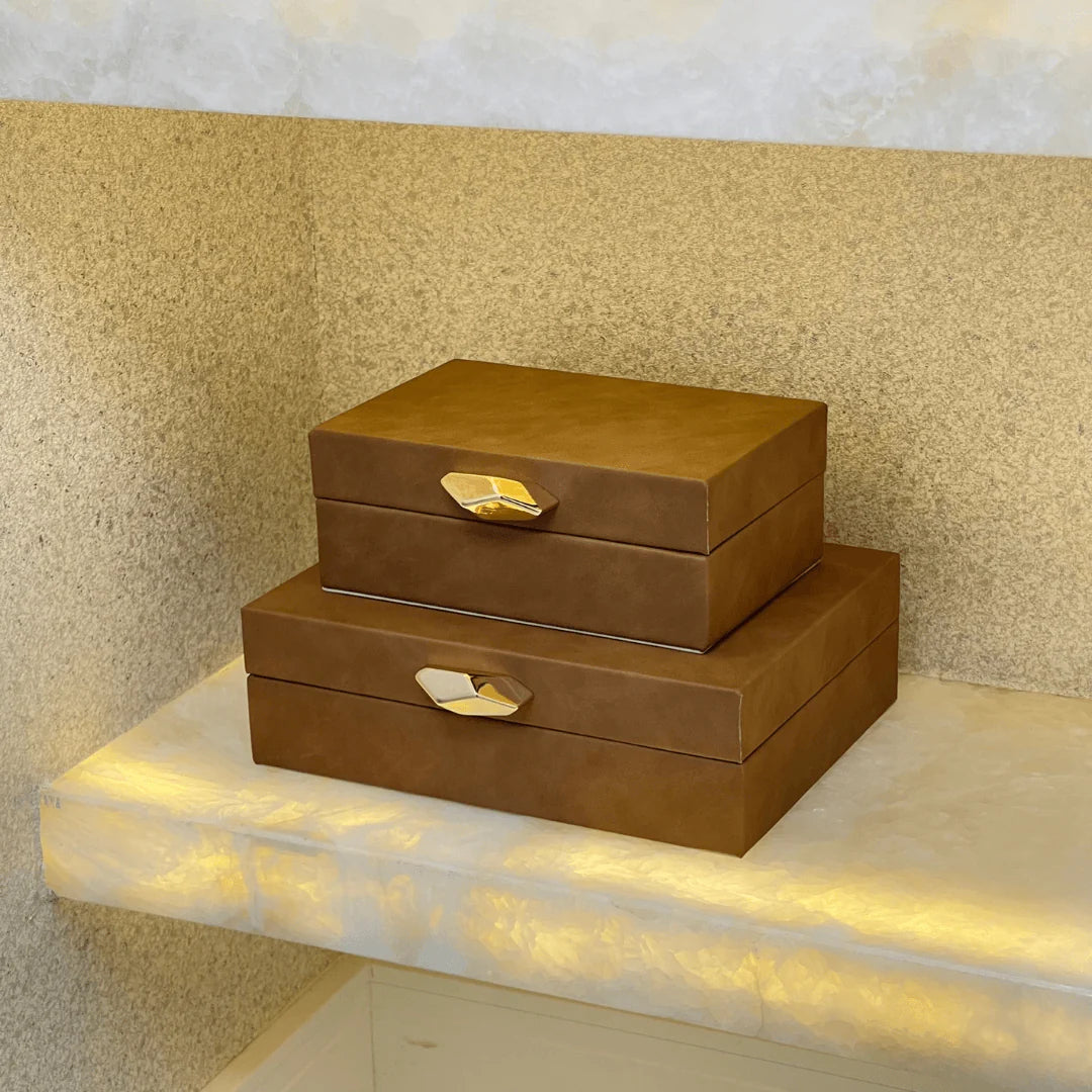 Caixa Decorativa em MDF e PU Marrom 24cm G