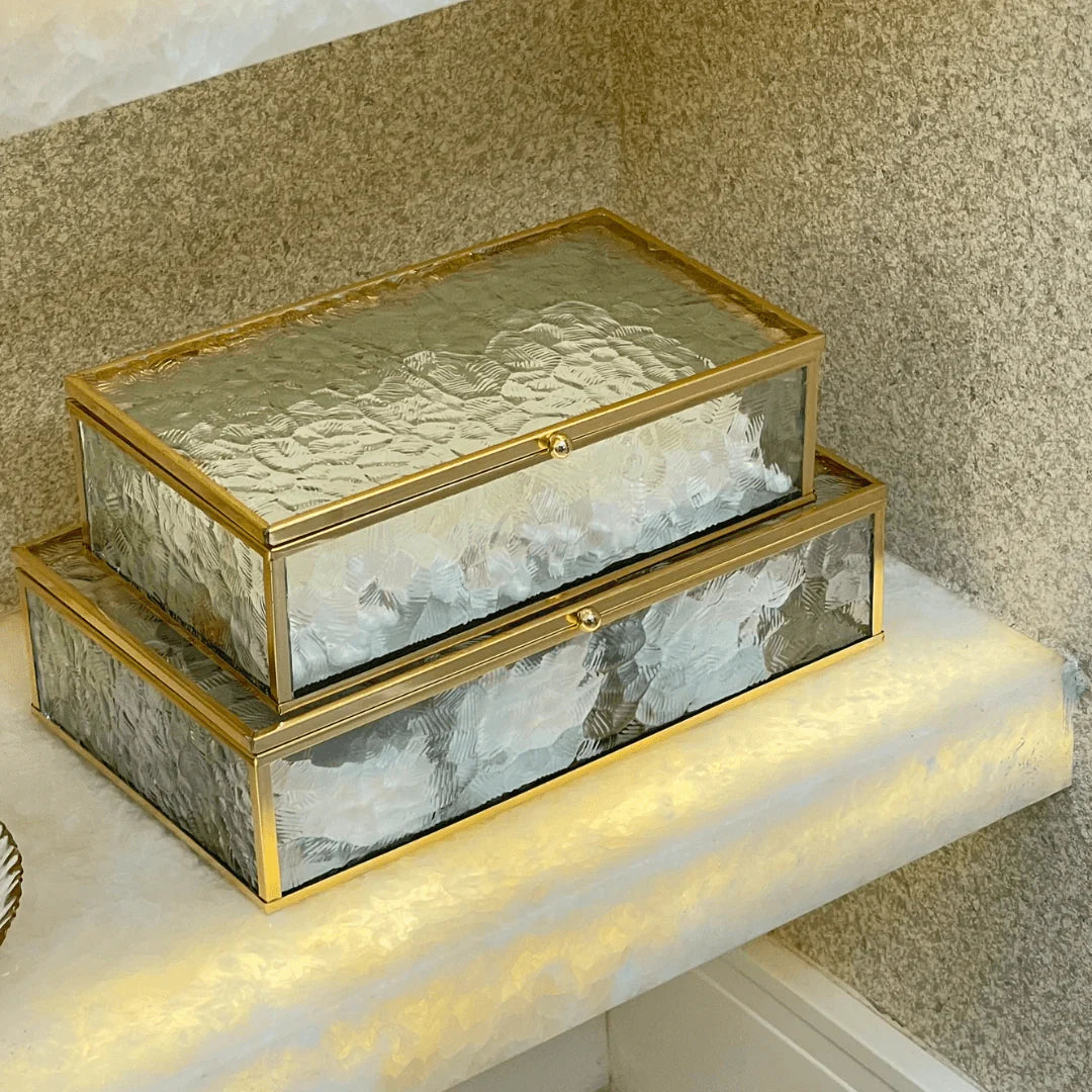 Caixa de Vidro e Metal Dourado 21cm P