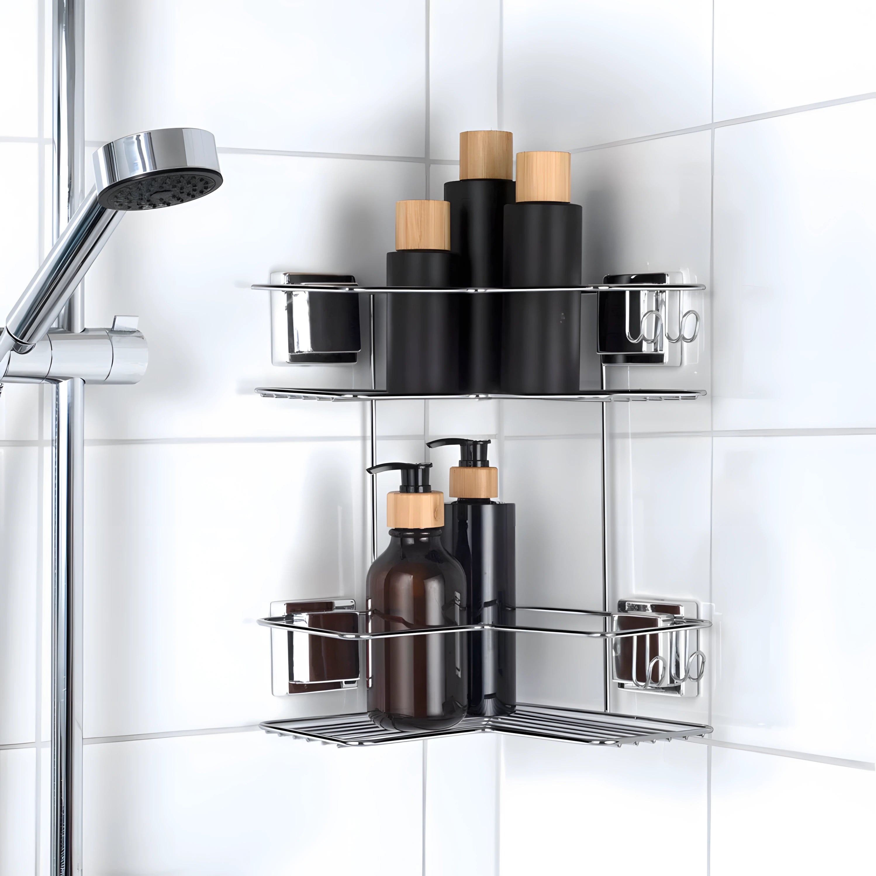 Cantoneira Porta Shampoo Dupla de Canto com Ventosa Cromado