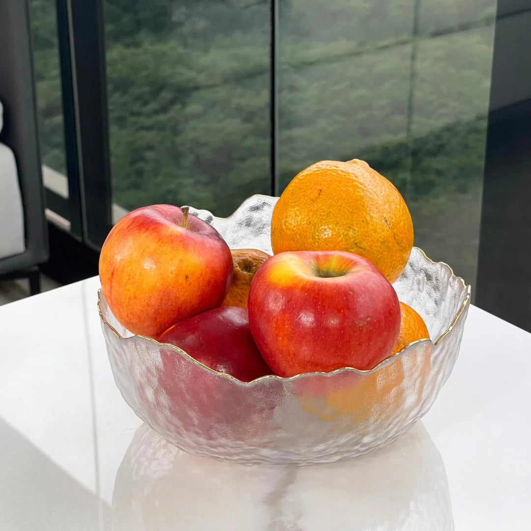 Bowl Cristal de Chumbo Martelado com Borda Dourado Taj 19cm