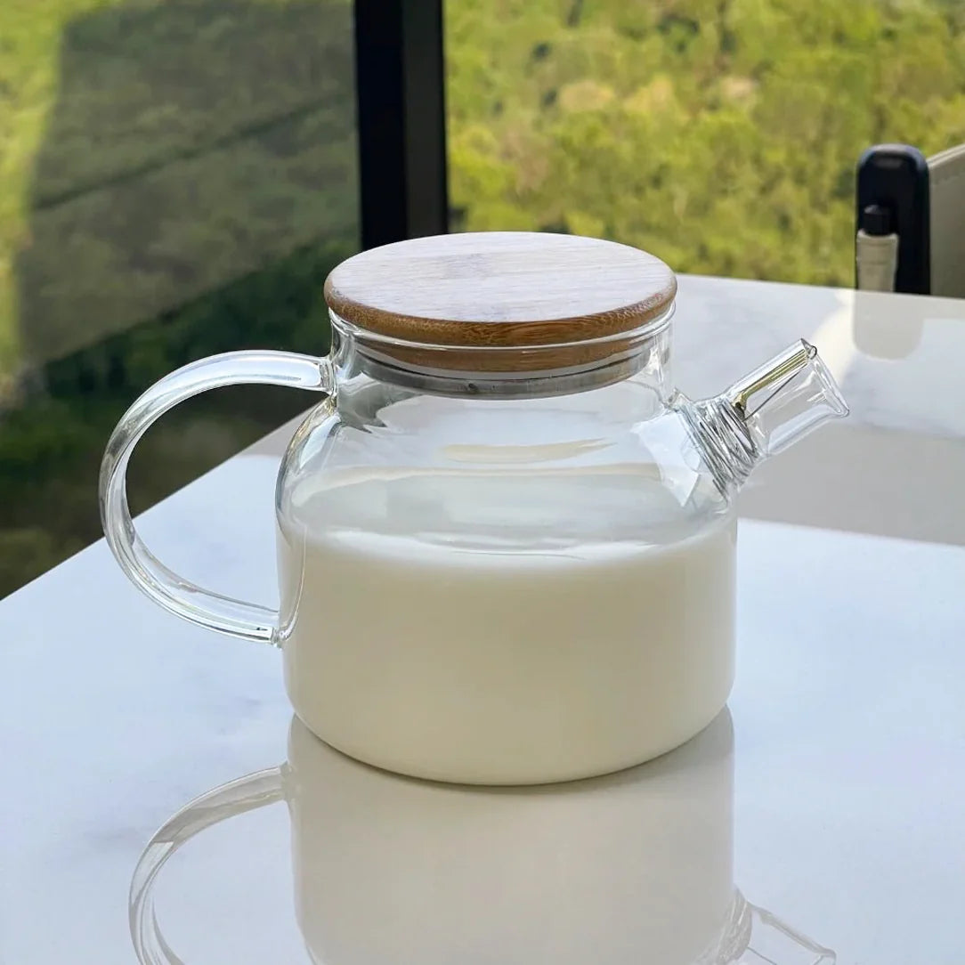 Chaleira de Vidro Borossilicato com Tampa em Bambu 600ml