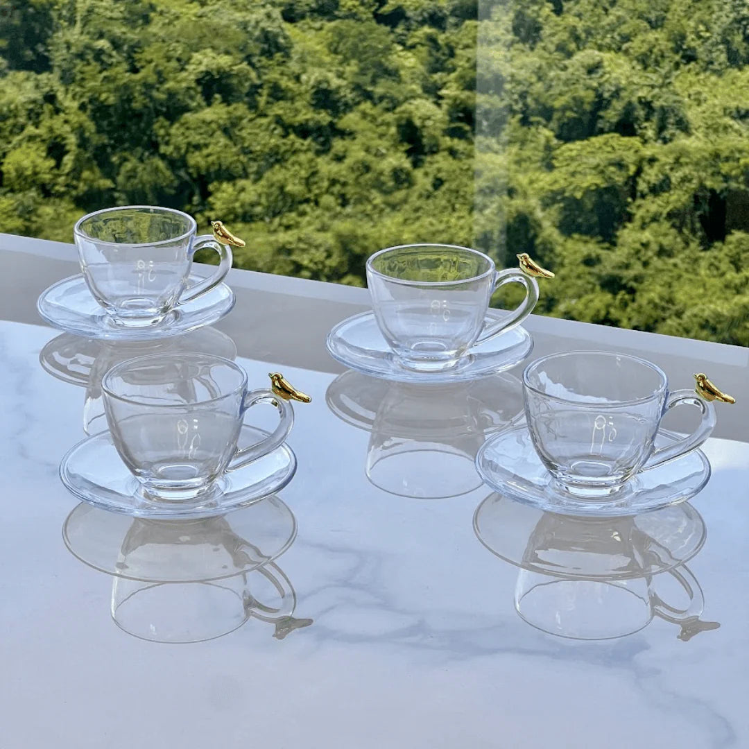 Jogo de 4 Xícaras de Chá com Pires Golden Bird - 180ml