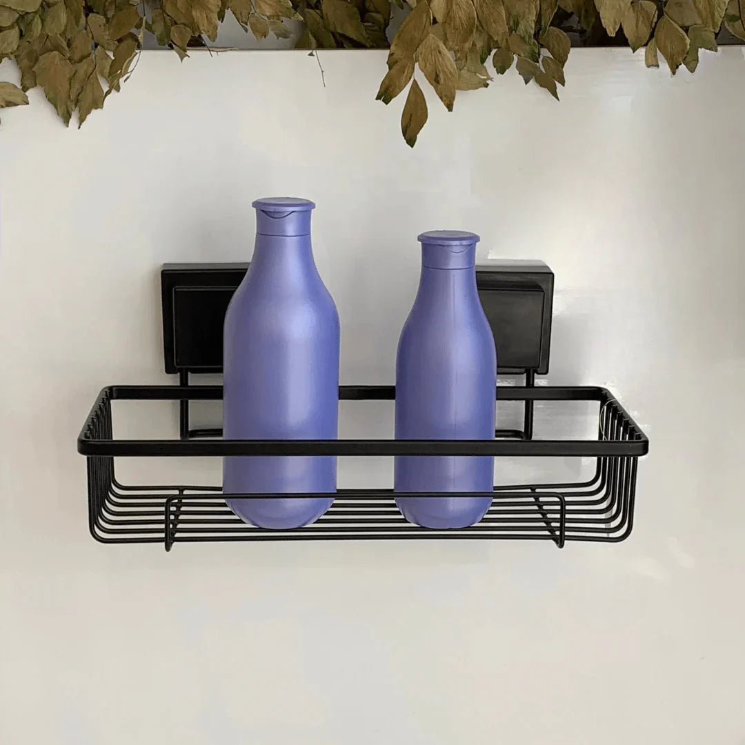 Suporte Moderno Para Shampoo Com Ventosa 28 cm Preto Fosco de Alta Resistencia